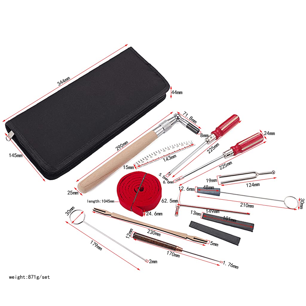 Alnicov Kit de afinación de piano,14 piezas,herramientas de sintonización que incluye llave de afinación universal para piano,mordazas de goma,tira de temperatura,tenedor de afinación con funda