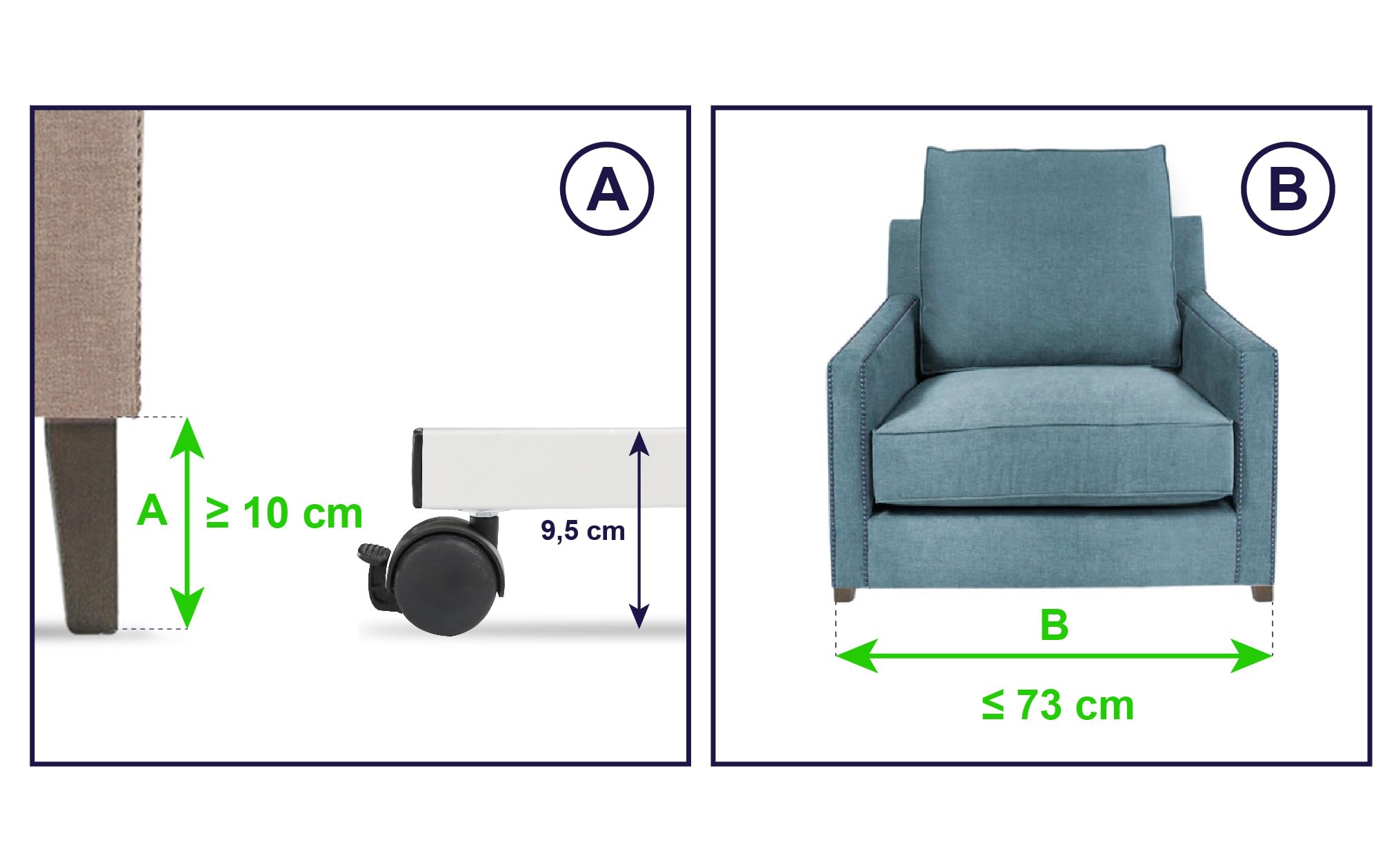 KMINA Table de Lit Médicale à Roulette Réglable en Hauteur et en Largeur, Blanc, Table Roulante pour Lit Médicalisé, Plateau Inclinable en Forme de C