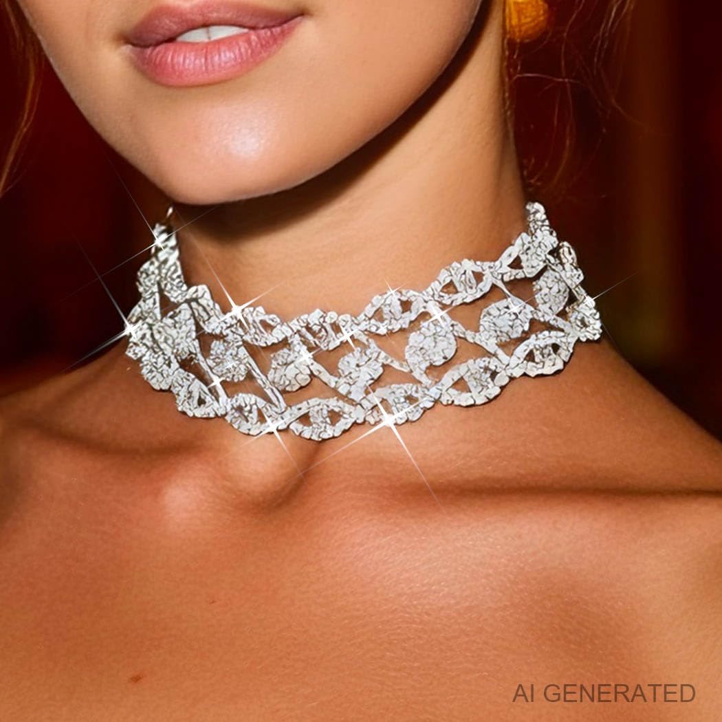JAKAWIN Rhinestone Choker Necklace Jewelry Silver Diamond Chokers for Women | Sparkly Bling Prom Costume Necklaces