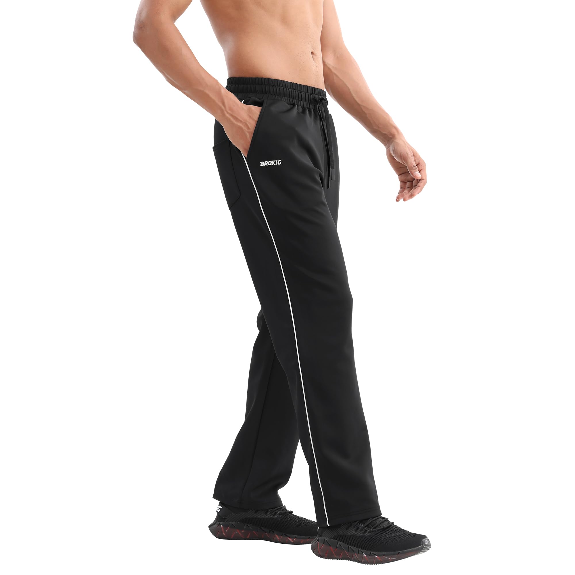 BROKIG Dritto Pantaloni Tuta Sportivi Uomo, Pantalone da Uomo Palestra Corsa Jogging Fitness con Tasche Zip Nascosta