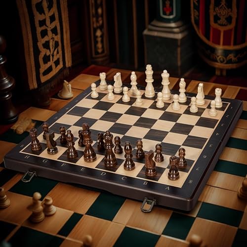 Miniatura 6 de Juego de ajedrez magnético de madera 2 en 1 y juego de mesa de damas, tablero de ajedrez plegable de 15 pulgadas para adultos y niños, juego de