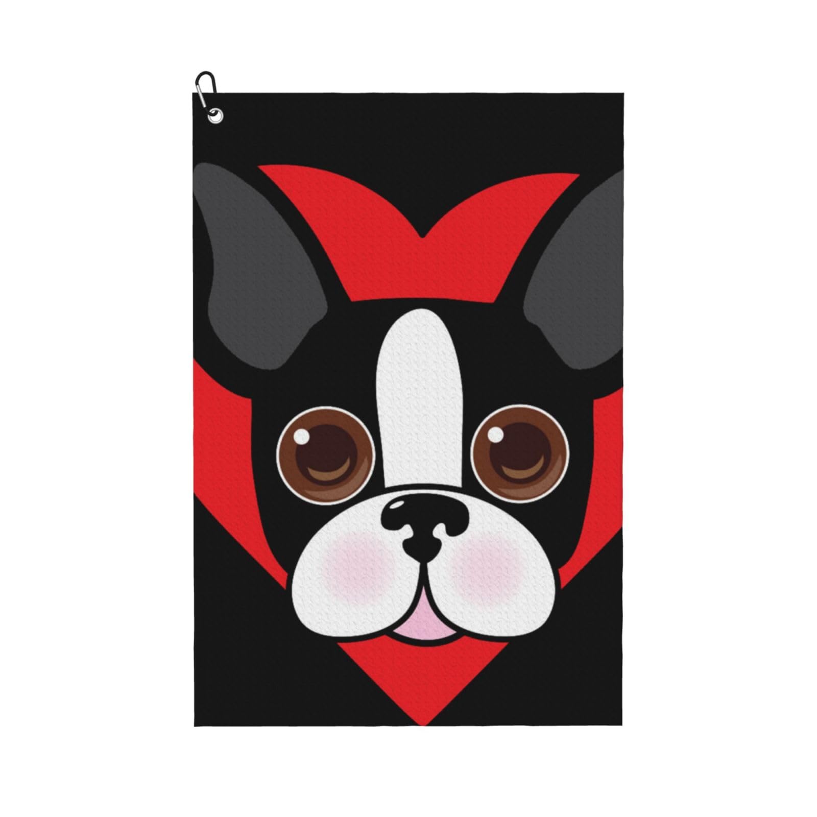 Hnnkloy Boston Terrier Face, 16x24 in Portable Waffle Golf Towels with Carabiner Clip for Golf Bag