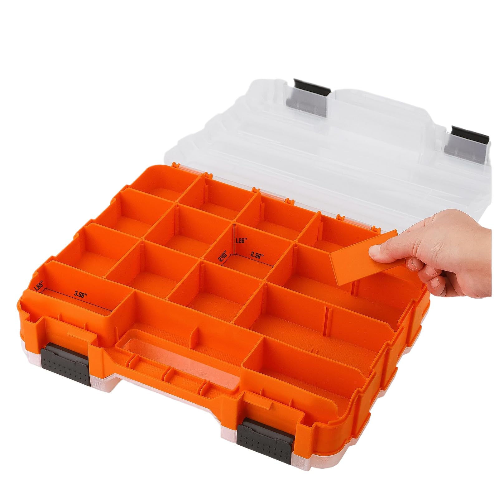Scatola portaoggetti con 34 scomparti, trasparente, con coperchio sicuro, impilabile, ideale per garage, officina, casa, ferramenta, elettronica, chiodi