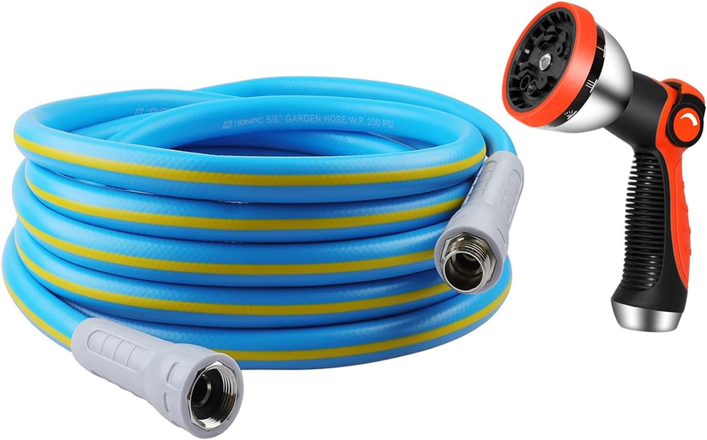 HQMPC Garden Hose 5/8 in. x 20 FT., Water Hose Heavy Duty Durable Material Water Hose with Solid Fittings with Spray Nozzle (BLUE)