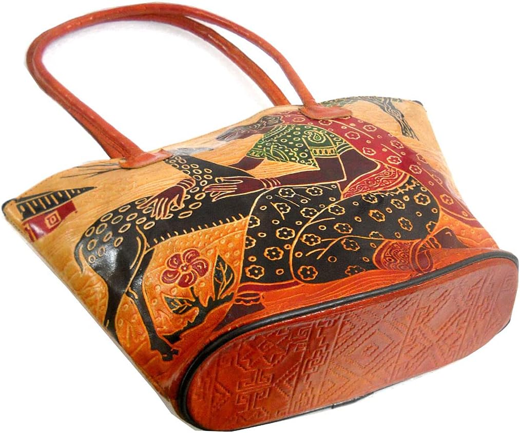 Shankuntala Loving Deer Design Ethnic Hand Embossed 100% Pure Shantiniketan Leather Indian Hand Bag