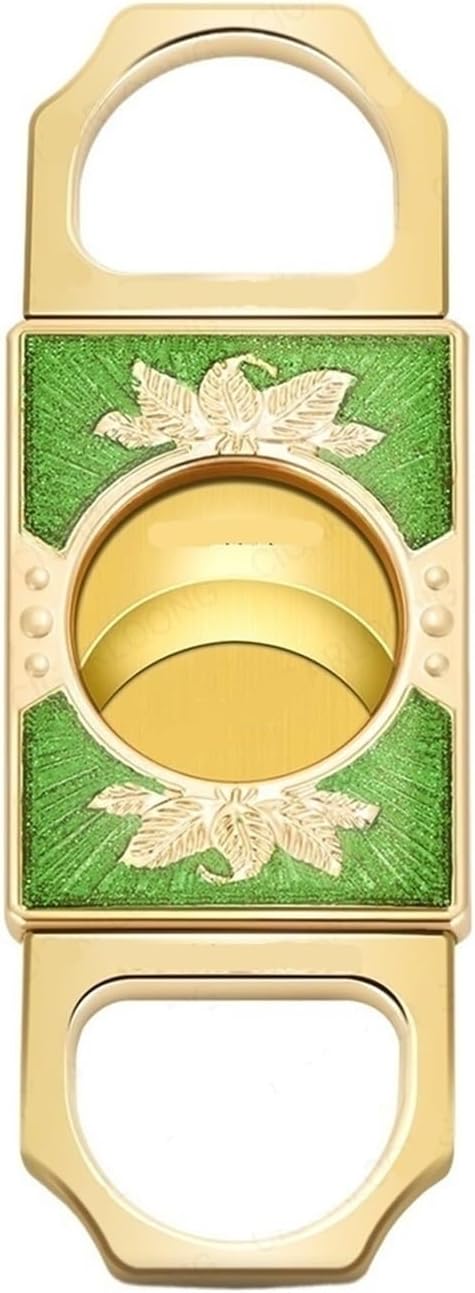 Stainless Steel Cigar Cutter with Leather Case, Patterned Metal Slicer, Portable Manual Tool, Fits Most Ring Gauges(Green)