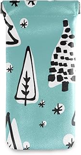 HUSSRITY Eyeglasses Case Winter Tree Sunglasses Pouch Soft PU Leather Squeeze Top Eyeglass Holder Portable Glasses Case For Women Men