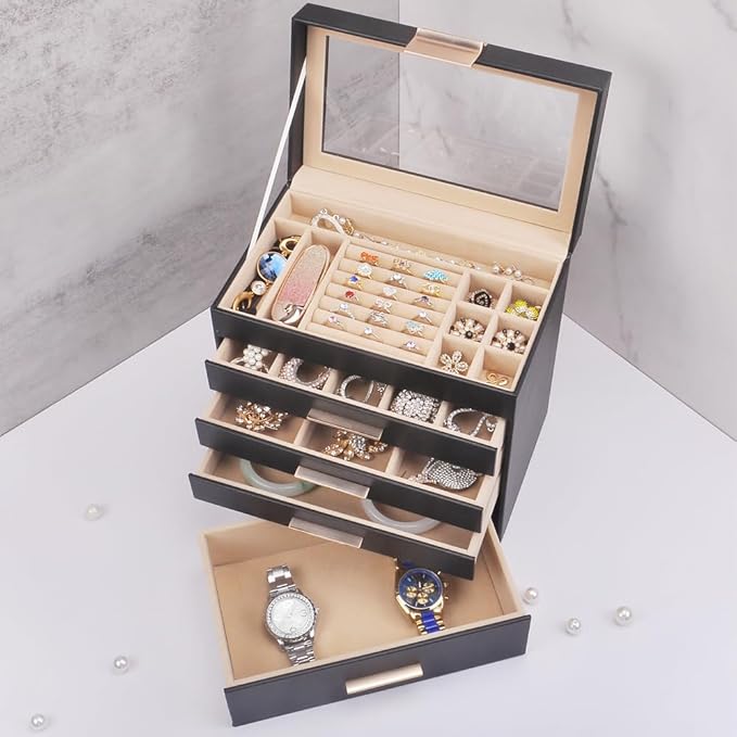 Joyero Organizador 5 Capas con Tapa de Vidrio y 4 Cajones miniatura 4