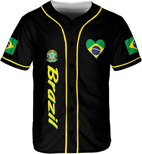 Miniatura 2 de Paniprints - Camiseta de béisbol de Brasil personalizada en 3D, bandera brasileña, bandeira, bandeira, camiseta de fútbol para hombres y mujeres