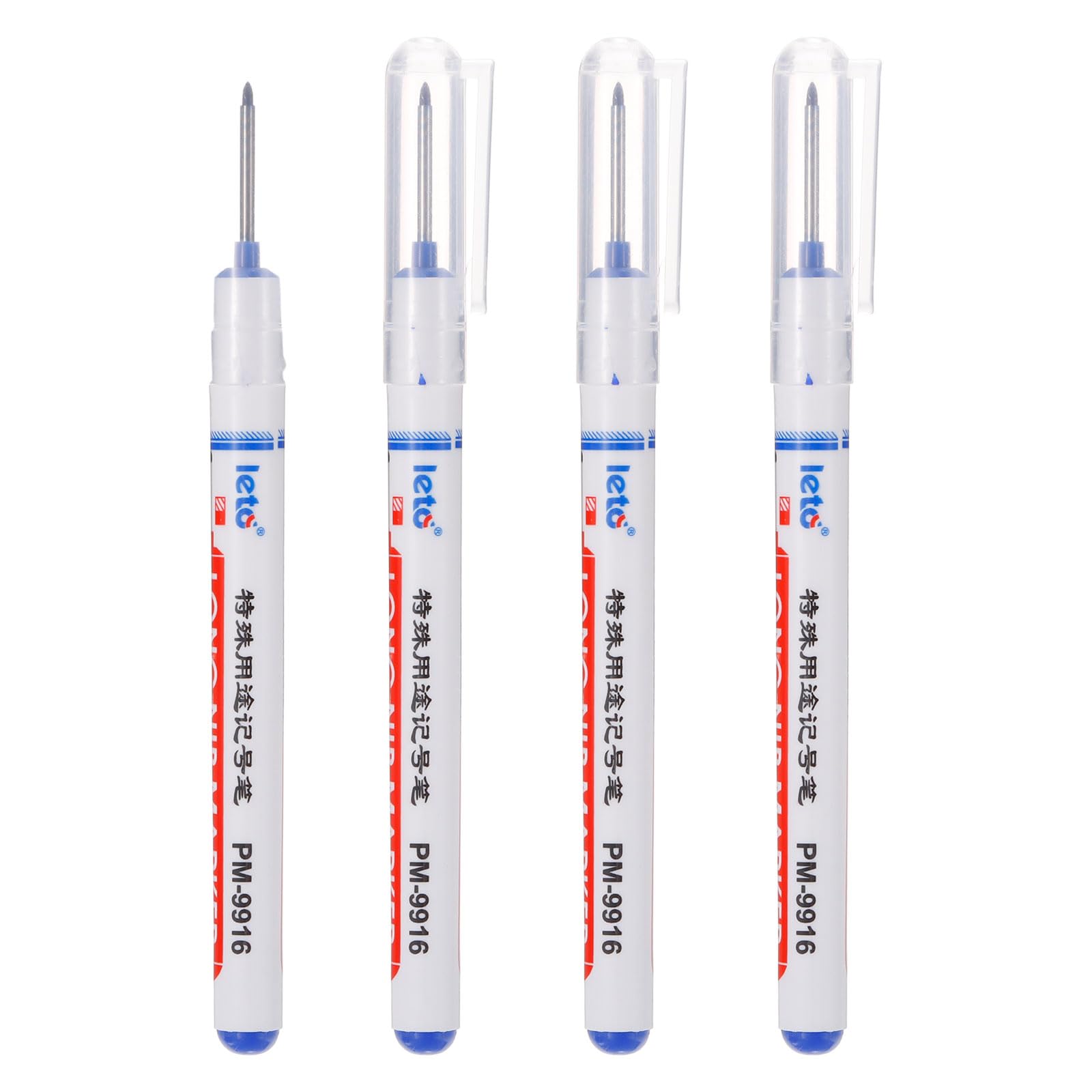 YOKIVE 4 Pcs Deep Hole Marker Pens, Blue Ink Pen with Long Tip, Deep Hole Marking, Great for Home Decoration, Woodworking, Metal Processing (White)