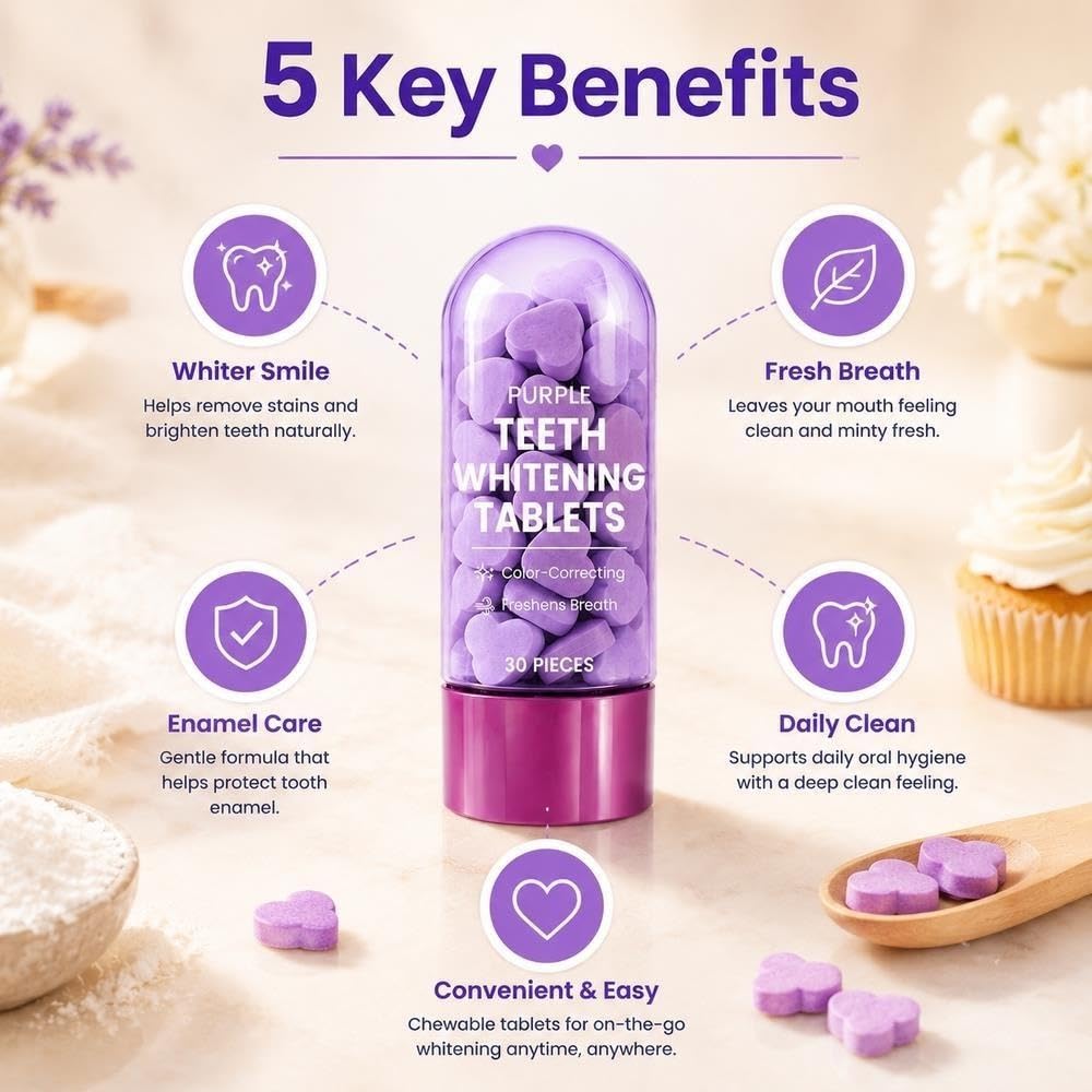 Comprimés De Dentifrice Croquer Forme Cœur Violet, Saveur Menthe