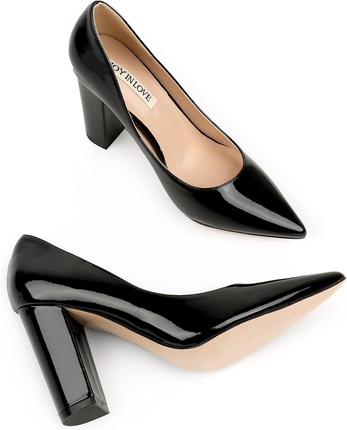 JOY IN LOVE Chunky Heels for Women High Block Heel Pointy Toe Dress Work Pumps - Image 5