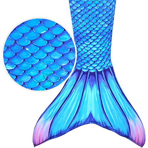 Play Tailor Mermaid Tail Swimmable Costume Swimsuit for Girls Swimming, No Monofin, Child-6, Green Cyan Blue - Thumbnail 7