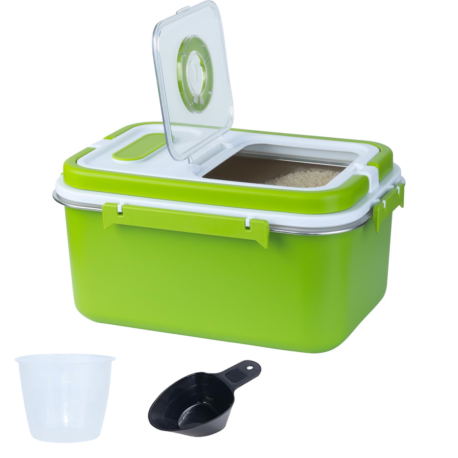 MC MEICHUANG 10L Stainless Steel Rice Storage Container, Food Dispenser with Airtight Flip Lid, Kitchen Canister for Rice Flour Sugar Grain Baking Supplies Pet Food (Green)