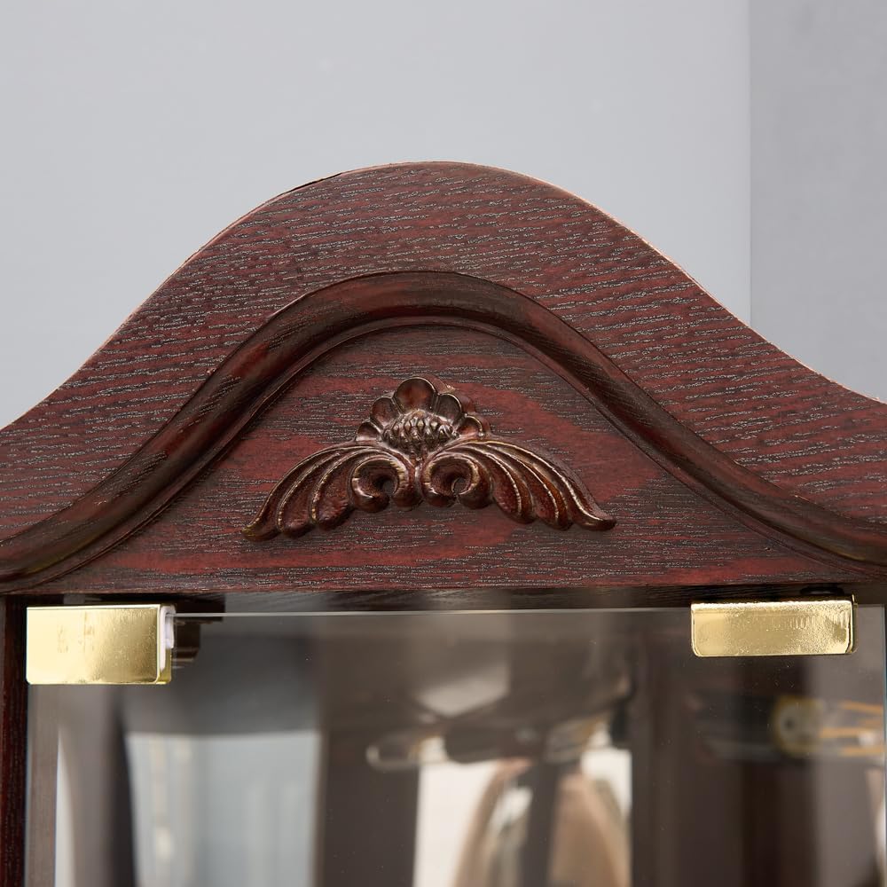 KEIKI 72" Corner Glass Display Cabinet with Adjustable Shelves, for Collectibles, Storage Curio Cabinet with Arched Floral Carving Decoration, 6-Tier Showcase Display Case, for Living Room, Cherry