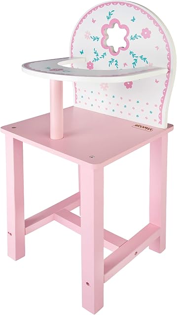 WOOMAX Baby, 25x20x55cm, 30-40, Pink and White, Wooden high Chair Dolls Toys, 3 Years cm, (46476), Trona