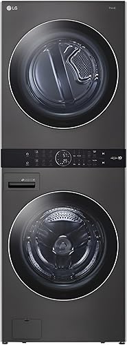 LG WashTower Centro de Lavandería Inteligente Apilado - Lavadora de carga frontal de 4.5 pies cúbicos y secadora de gas de 7.4 pies cúbicos en acero