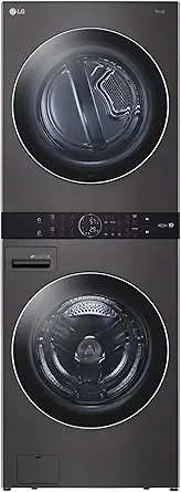 LG WashTower Stacked Smart Laundry Center 4.5 Cu.Ft. Front Load Washer Fully Automatic & 7.4 Cu.Ft. Gas Dryer in Black Steel w/Steam WKGX201HBA