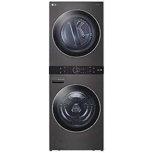 Centro de lavado inteligente LG WashTower, lavadora de carga frontal de 4.5 pies cúbicos y secadora a gas de 7.4 pies cúbicos en acero negro con vapor WKGX201HBA