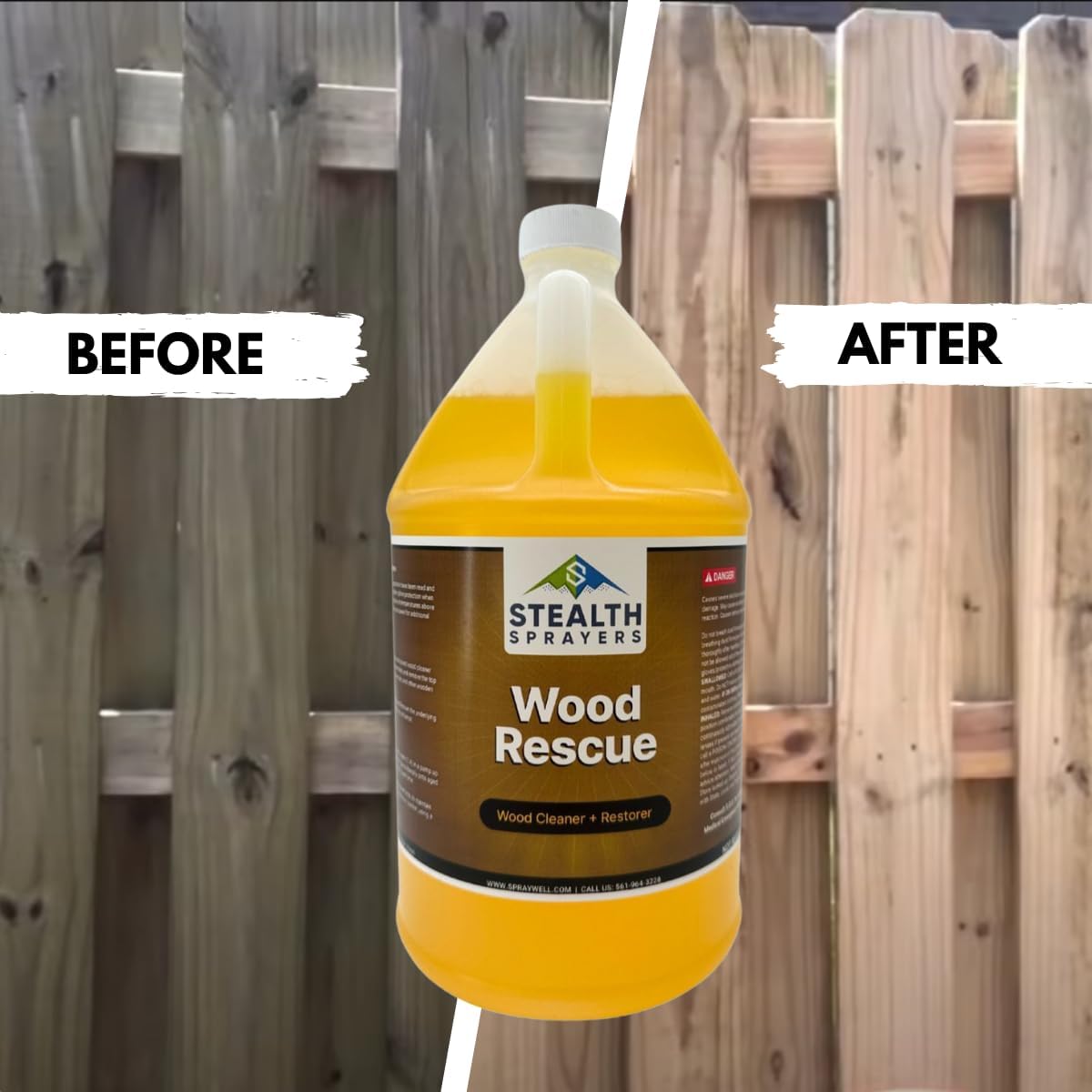 Stealth Wood Rescue – Cleaner & Restorer, 4-Gallon Jugs – Clean Decks, Fences & Wood Surfaces, Premium Soft Wash Chemicals
