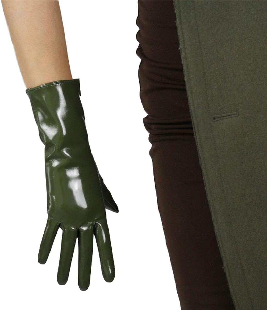 DooWay Women's Sexy Leather Gloves 28cm Middle Length Over Wrist Faux Leather Unlined for Cosplay Dressy Driving
