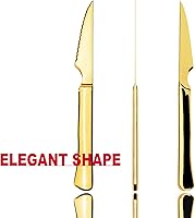 Vista 4 de Cuchillos dorados para carne, juego de cubiertos de acero inoxidable ultraafilados, 6 piezas de acero inoxidable serrado, juego de cocina apto