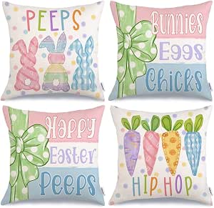 richhome Set di 2 federe per cuscini con motivo coniglio, 45 x 45 cm, motivo a righe rosa acquerello, per bambini, ragazze, adolescenti, carote, animali selvatici, decorazione per letto, divano, auto