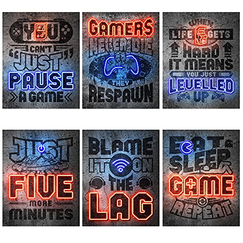 Jumant PRINTED Neon Gaming Posters - 8x10 UNFRAMED - Gaming Room Decor - Video Game Room Decor - Gaming Wall Decor - Gamer Decor - Gamer Room Decor for Boys - Gamer Wall Decor - Playstation Decor