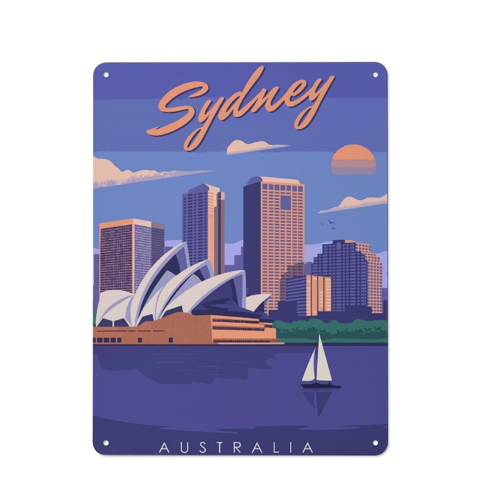 Travel to Sydney Cottage Metal Wall Decor 40x30cm, Shed Metal Sign for Patio Bar, Workshop, Shed Or Kitchen