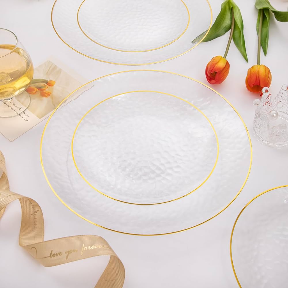 透明プラスチック皿 金色の縁取り4枚セット 15cm キッチン・日用品・その他 透明プラスチック皿 金色の