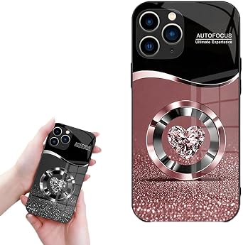 Personalized Diamond Heart Ring Tempered Glass Case, Tempered GlassPhoneCase, for iPhone 17/16/15/14/13 Pink,16pro