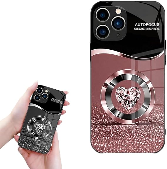Personalized Diamond Heart Ring Tempered Glass Case, Tempered GlassPhoneCase, for iPhone 17/16/15/14/13 (Pink,16pro)