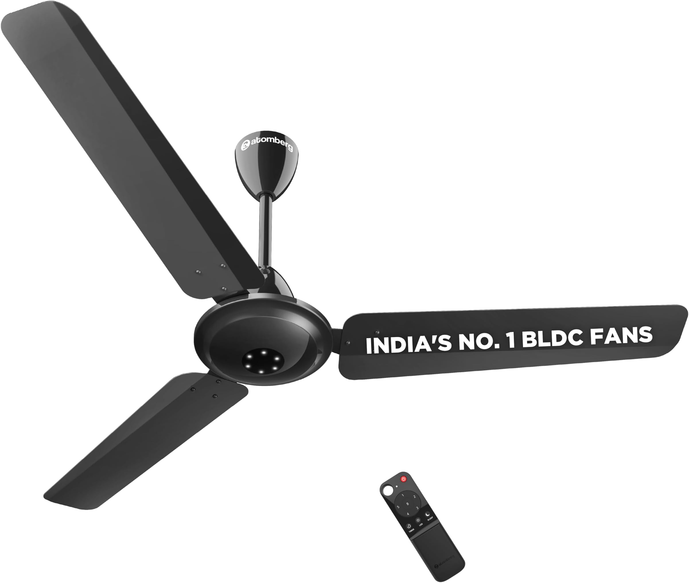 atomberg Efficio Alpha 1200mm BLDC Ceiling Fan with Remote Control | BEE 5 star Rated Energy Efficient Ceiling Fan | High Air Delivery with LED Indicators | 1+1 Year Warranty (Gloss Black)
