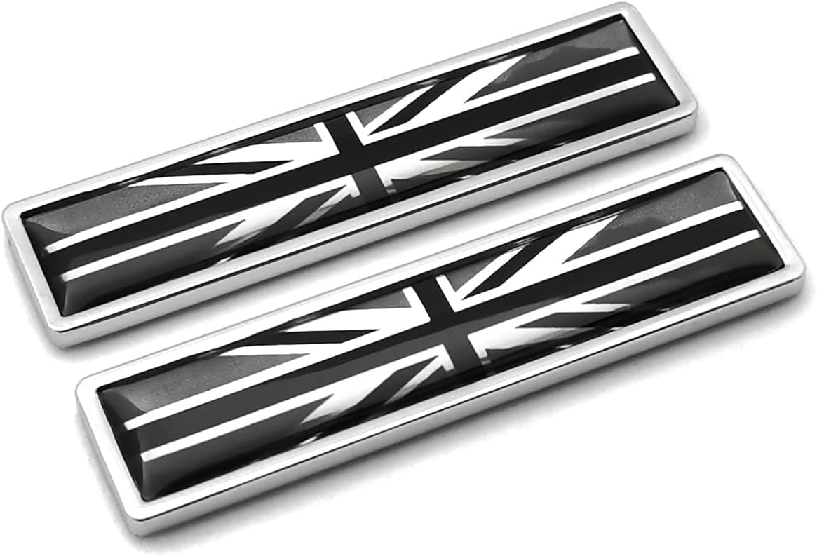 PTDecals 1 Pair The Union Jack Car Sticker Black Silver Grey England Flag 3D Emblem UK GB Flag Badge 58mm*14mm Graphic Decals for Racing Car Skirts Side