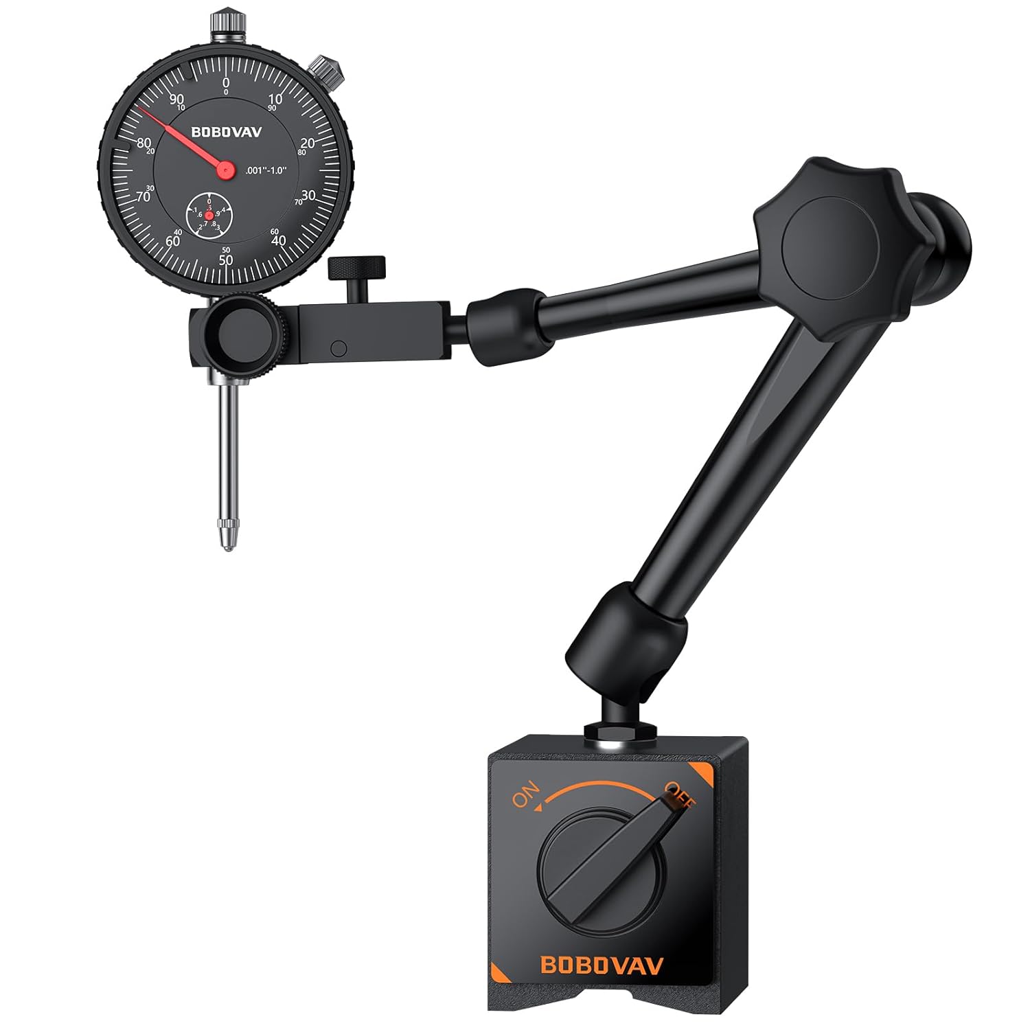 BOBOVAV Dial Indicator Magnetic Base Set: 0-1" Range, 0.001" Precision, 176lb Hold, 360° Flexible Stand for Machining Calibration