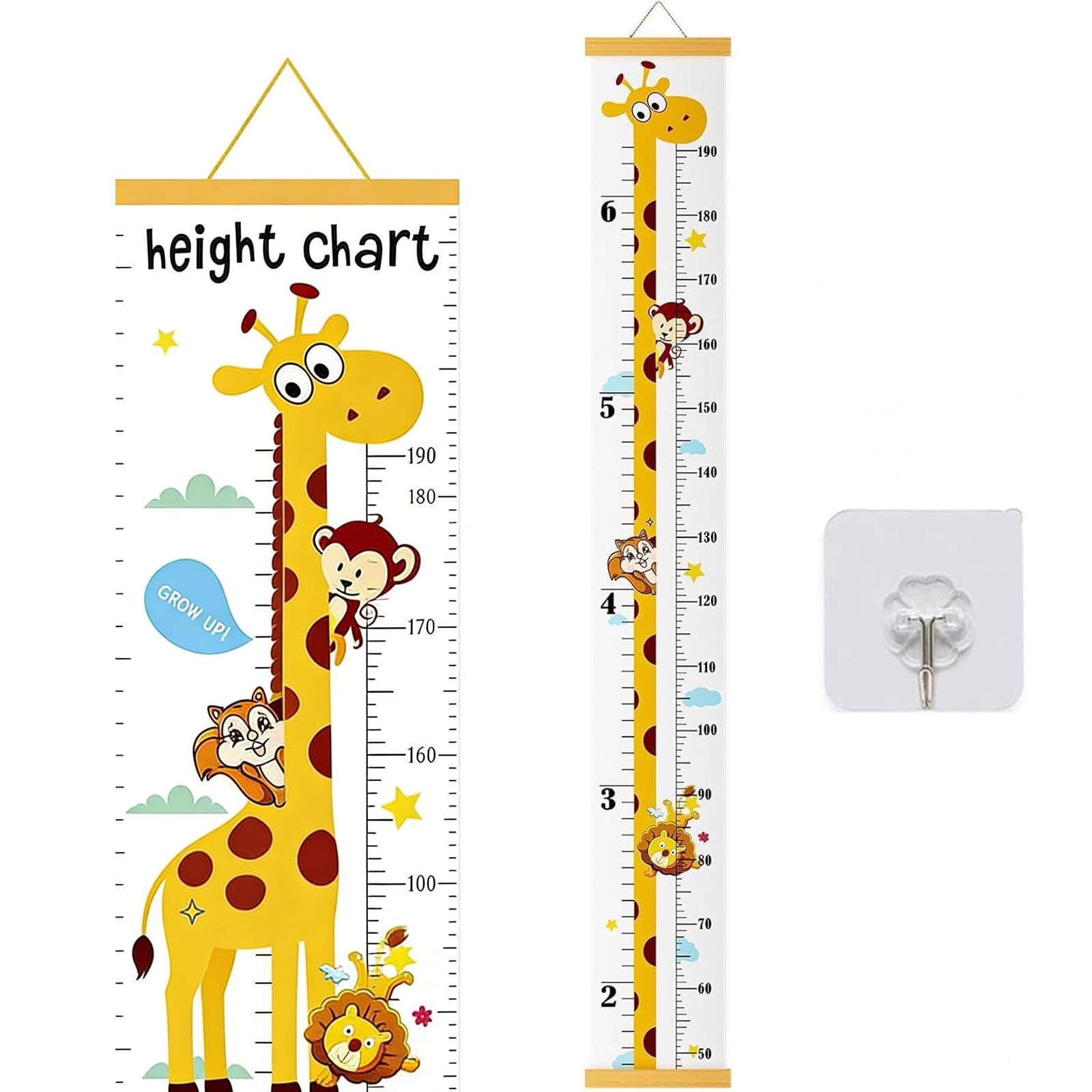 Height Chart for Kids, Giraffe Kids Height Wall Chart for Children Teenager Growth Record, Removable Canvas and Wood Wall Ruler Bedroom Nursery Wall Decoration, Height Chart
