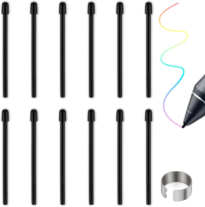 RAPUDA Standard Pen Nibs for WACOM,12pcs Black Replacement Refill Pen Tips for Wacom Intuos Pro,Wacom IMobileStudio Pro,Wacom Cintiq Pro,Wacom Citiq16(with Removal Ring)