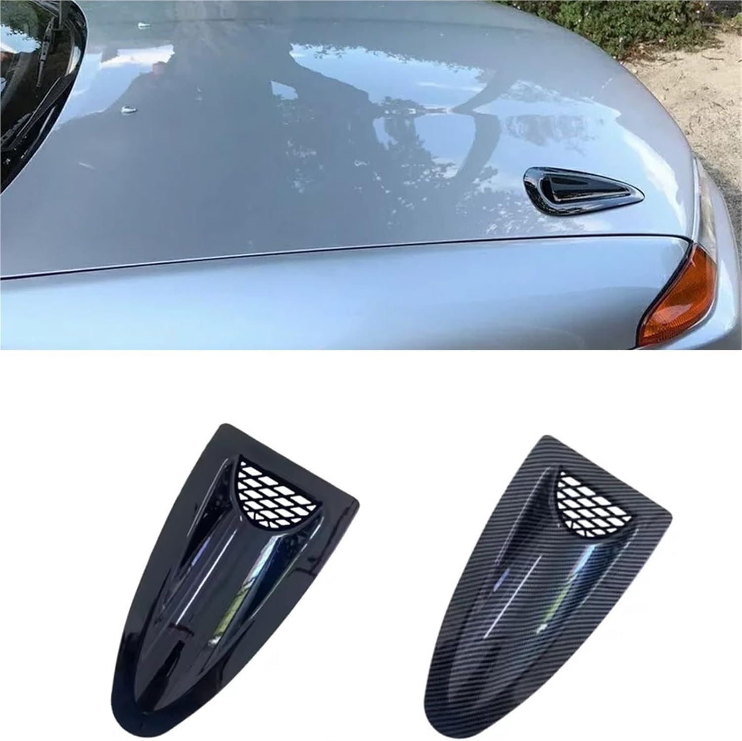 Compatible with BMW E46 E90 E91 E60 E39 E36 E87 E92 E30 E34 E61 Engine Hood Vent Louvers Air Scoop Bonnet Vent Air Intake Cover Carbon Black(2pcs-Glossy Black)