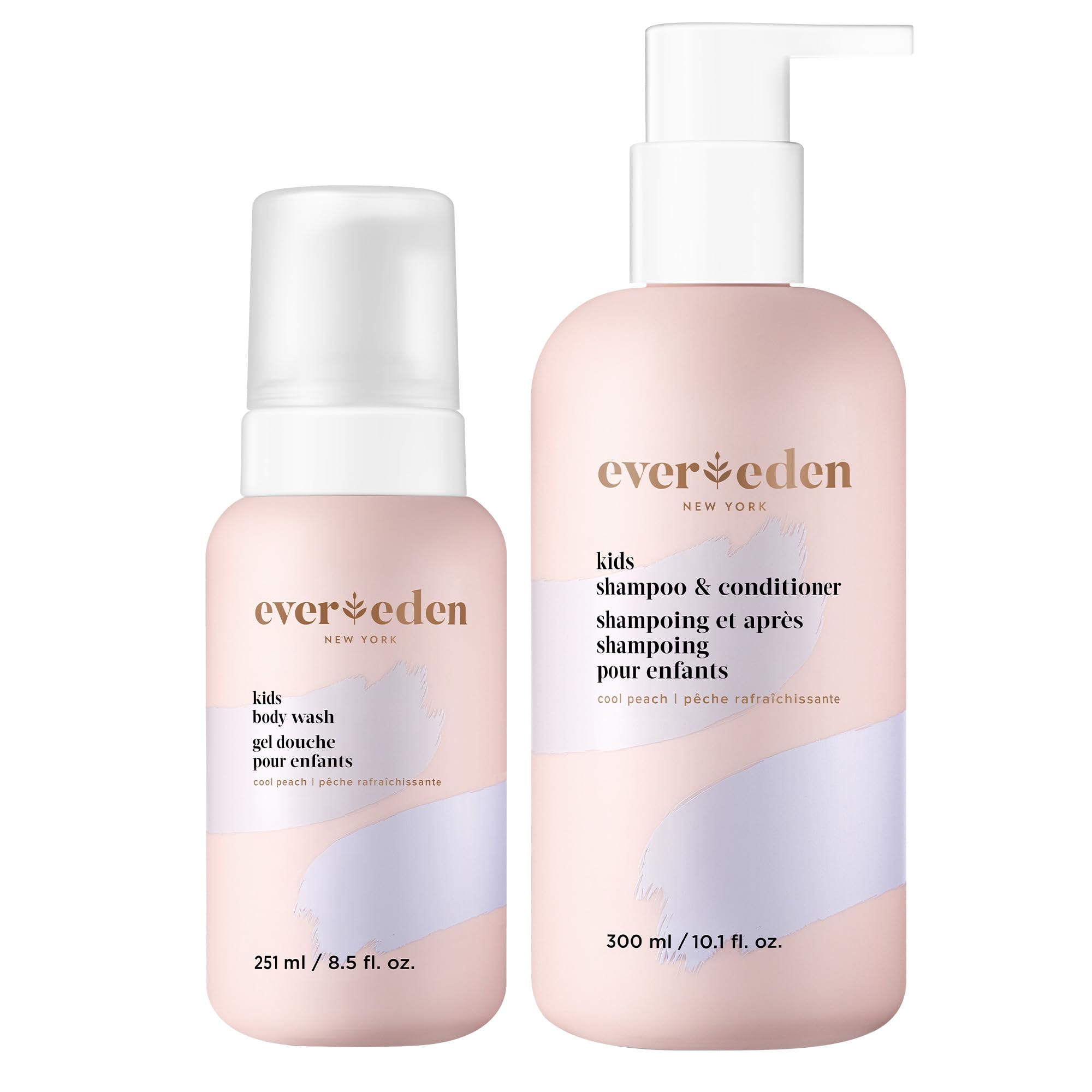 Evereden Kids Shampoo and Conditioner 2 in 1 and Kids Body Wash set | Gentle and Clean Skin Care | Non-toxic Ingredients | Cool Peach scent
