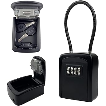Key Safe with Shackle Key Safe 4 Digits Weatherproof Key Box with Shackle Outside Key Box 94 x 75 x 37 mm Robust Safe Outdoor and Indoor for Home Garage School Black