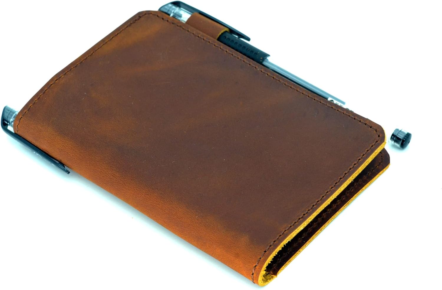 Leather Cover Compatible with Rite in the Rain & Rocketbook Mini Notebooks, Top Bound Spiral Notebook Cover, Memo Notepads Holder Leather Cover for 3" X 5" Pocket Notepad With Pen Holder Brown