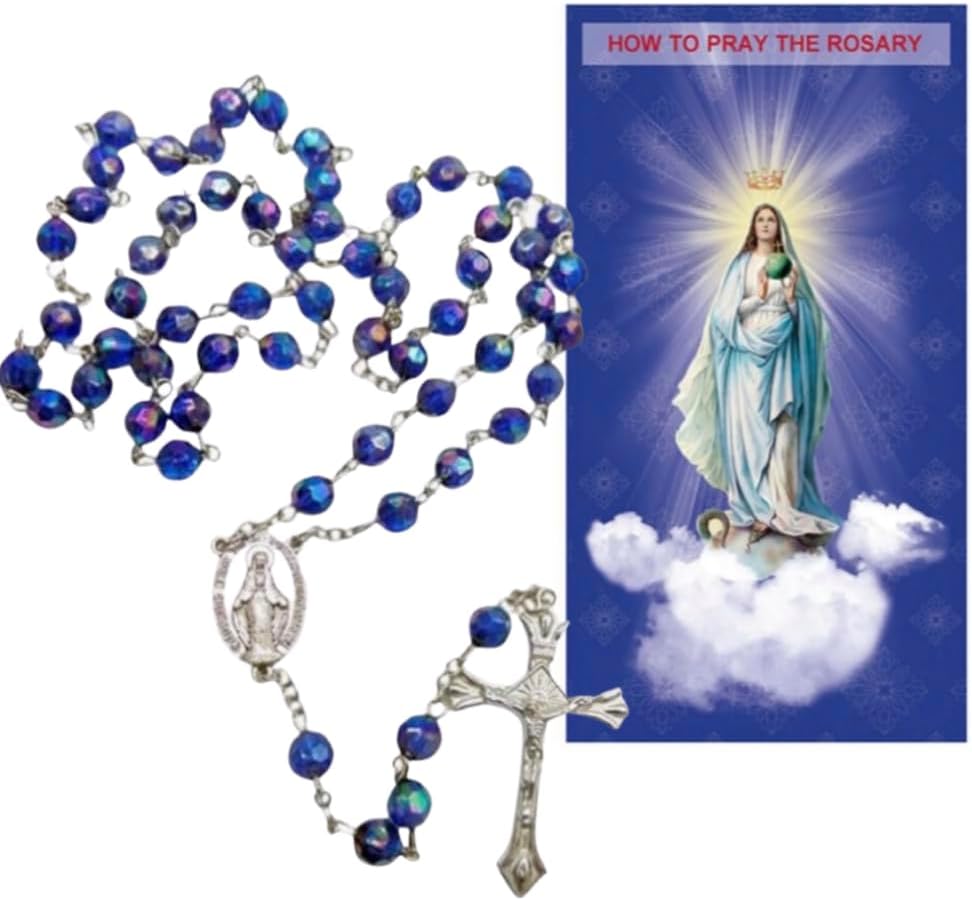 Westmon Works Juego de regalo de Cómo orar el rosario con accesorio de oración de cuentas acrílicas y folleto de explicación de instrucciones de