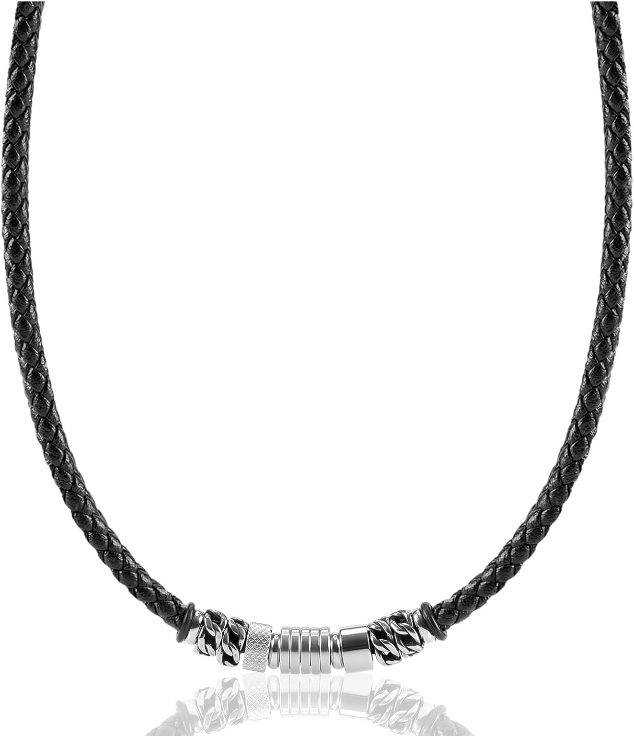 Duif, Handgestikte Leren Hanger aan Leren Ketting Donkerbuin – Sieraad