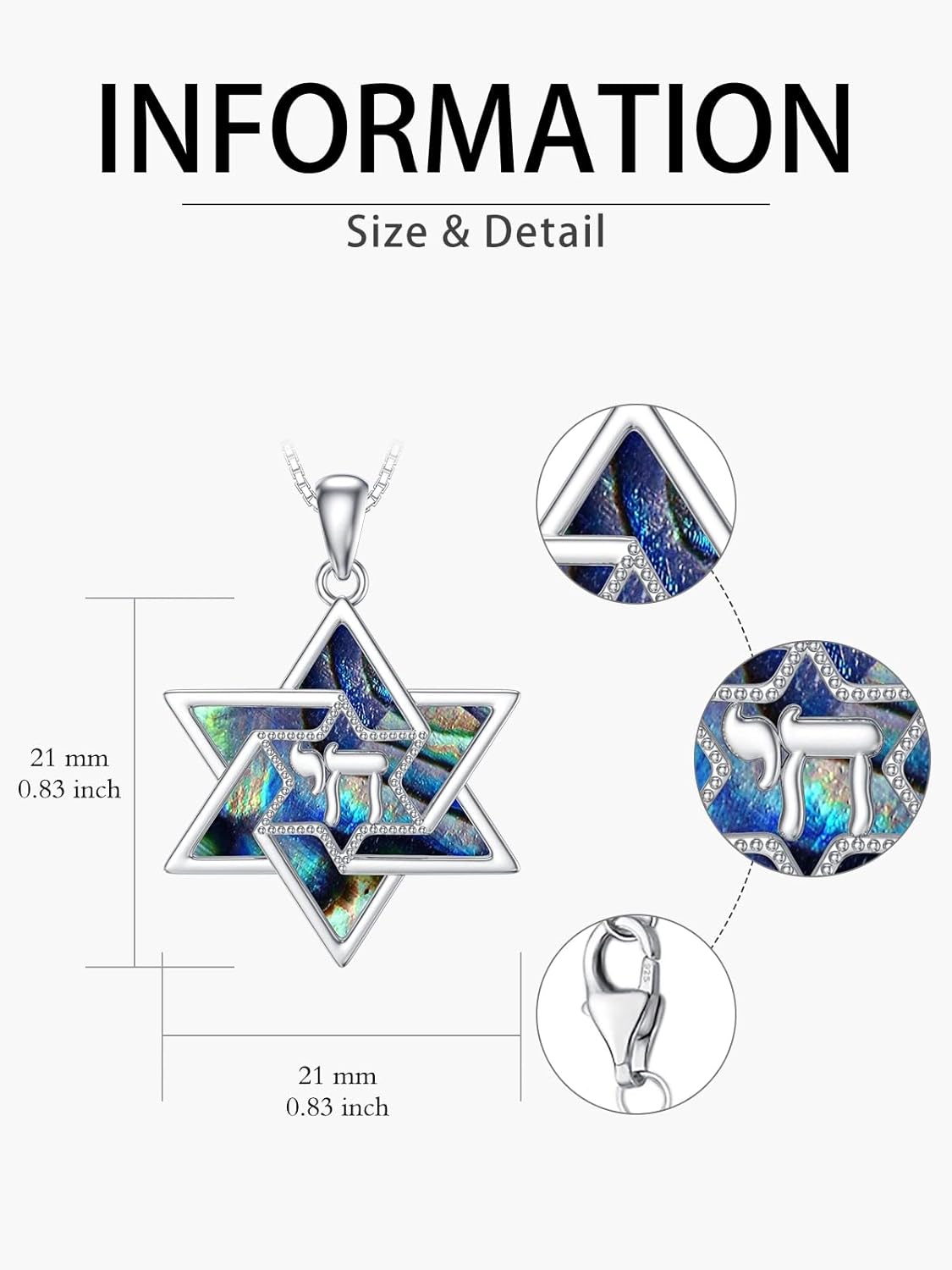 Abalone Star of David Necklace for Women 925 Sterling Silver Jewish Star Necklace Pendant Jewish Jewelry Valentines Day Mothers Day Gifts for Women - Image 2