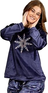 طقم بيجاما شتوى حريمى قطيفه بنطلون مشجر وتوب بكم مفتوح