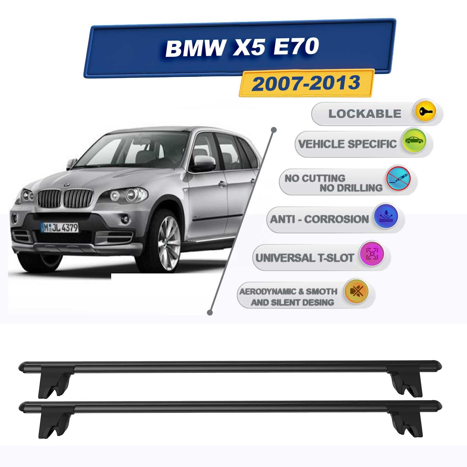 Barres De Toit Transversales Pour BMW X5 E70 (2008-2013) - Neuf, Marque Turtle, Garantie 2 Ans
