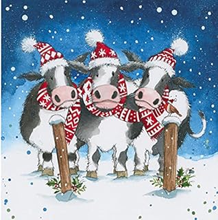 Paperhouse Box of 20 Artistic Charity Christmas Cards - 'Cows in Woolly Hats and The Nativity' - 20 Cards, 10 Each of 2 Lovely Designs - The Farmyard Capers Range