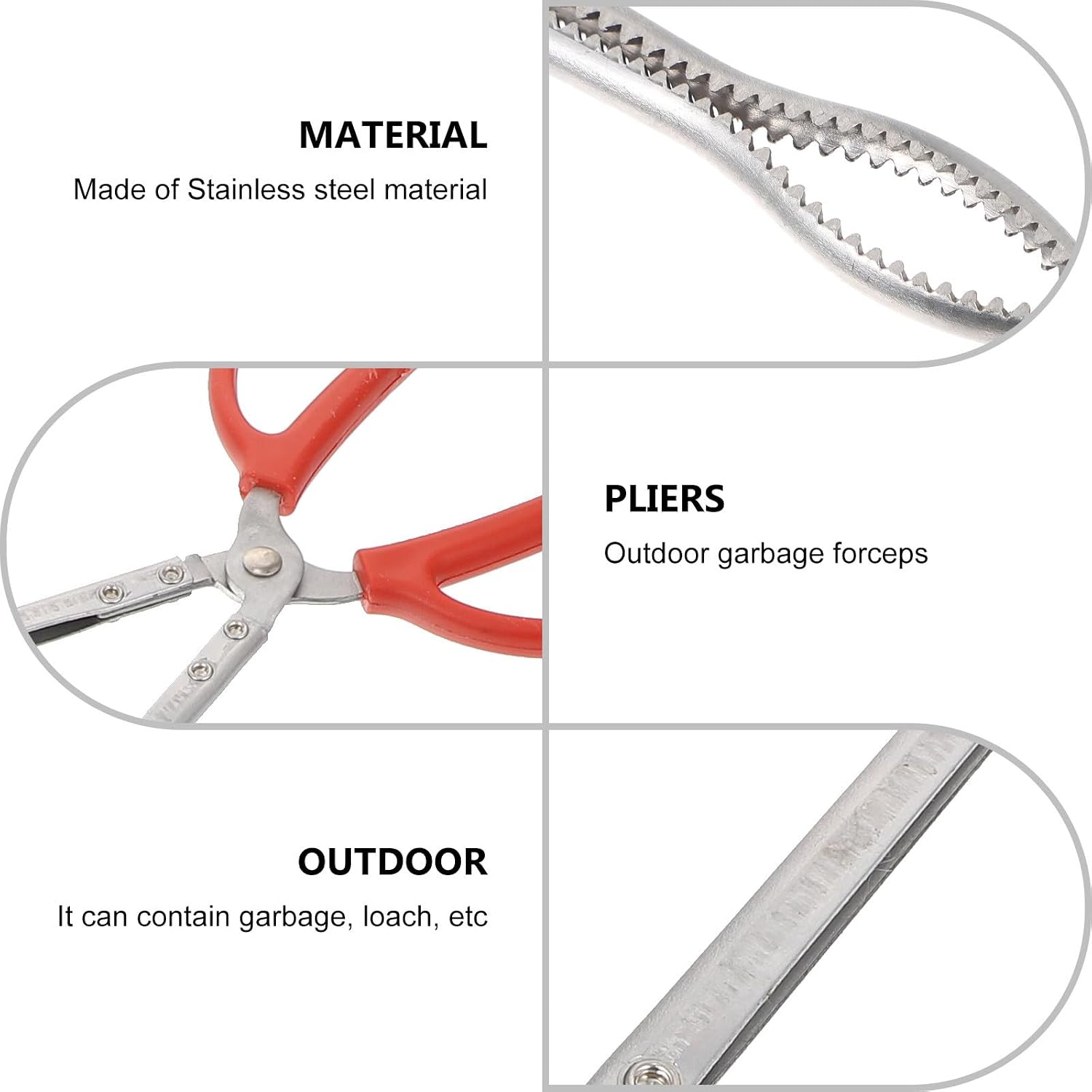 Zerodeko Stainless Steel 52cm Outdoor Waste Picker with Serrated Curved Tip, Heavy-Duty Briquette Clamp and Garbage Grabber for Camping, Yard Cleanup, and Household Trash Collection