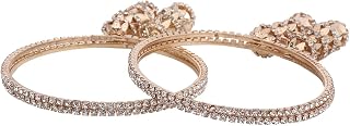 Efulgenz Bangles for Women Indian Jewelry Indian Bollywood Traditional Rhinestone Crystal Wedding Jhumka Tassel Bracelet Bangle Set Jewelry Indian Bangles Sets for Women