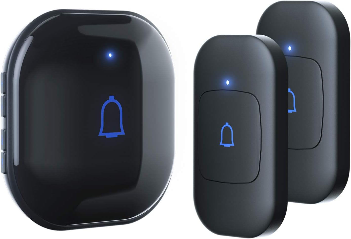 Wireless Doorbell, Amicoson Waterproof Door Bell Chime Kit Alarm for Home at Over 1000 Feet Range Operating with 56 Melodies, LED Flash, 7 Levels Adjustable Volume, 2 Push Buttons & 1 Receiver, Black - - 